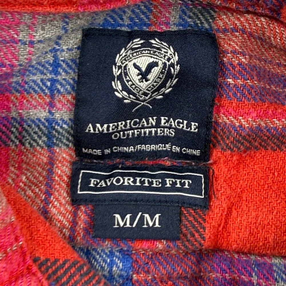 Kids American Eagle Outfitters Flannel Shirt Pink Blue Plaid Favorite Fit Size M